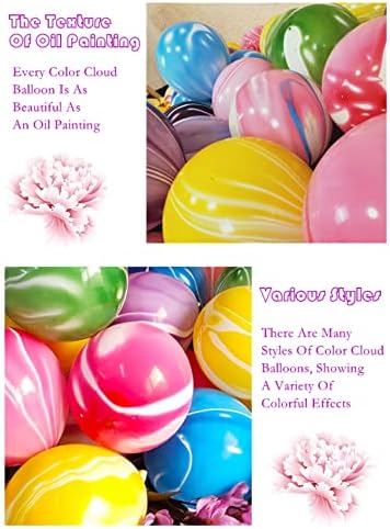 Banyeyun Rainbow Tie Dye Balloons 100PCS 12 Inch Agate Marble Latex Swirl Balloons For Tie Dye Birthday Party Supplies,Candyland,Bachelorette,Fun Hippie Party Decorations(Multi-Color)