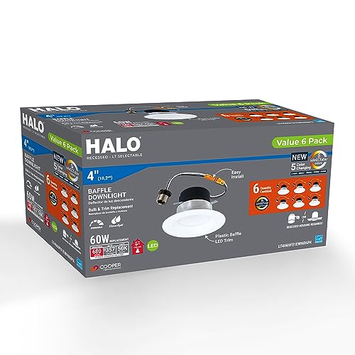 Image of HALO LT 4 inch LED recessed Can Light Trim, 5 CCT, Dimmable, 700lm 6PK