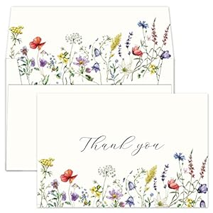 4×6 Midsummer Floral Thank You Cards Multipack with Envelopes (Bulk 20-Pack) Matching Peel-and-Seal Envelopes, Wildflower, Weddings, Blank Notes Small Business, Assorted Stationary