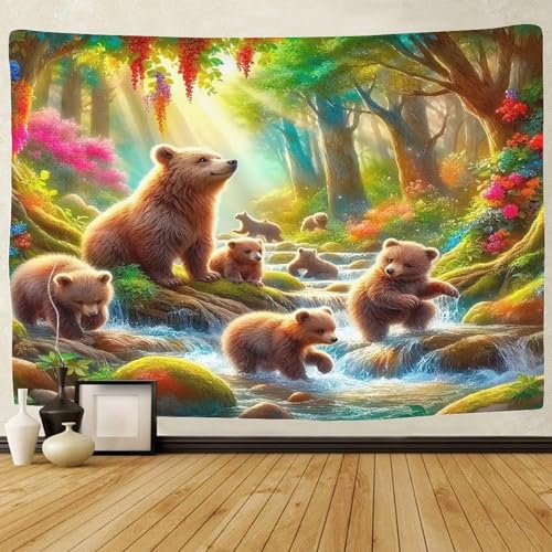 Tenture 3D ours brun mignon pour arrière-plan de salon chaleureux