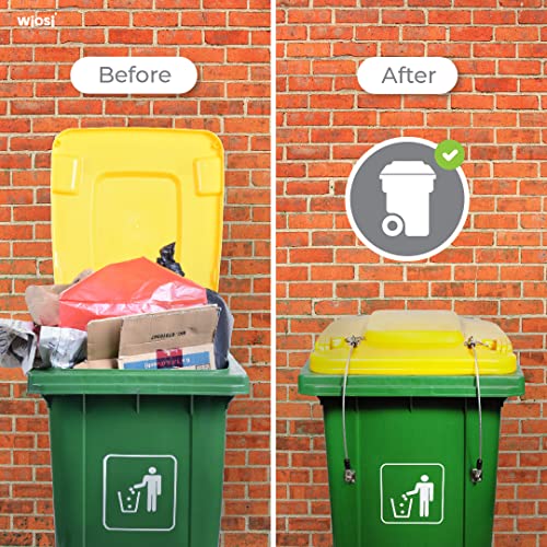 Image of Animal Proof Trash Can Lid Lock for Large Garbage Bin Outdoor - Metal Outside Trash Can Lock for Animal Raccoons Squirrels Dogs Strong - White Clear Nylon Coated Wire Rope - Universal Fit - 2-Pack