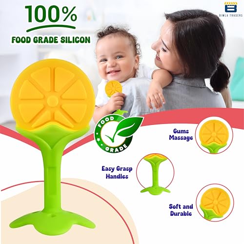 Image of Baby Tree and Fruits Shape Teether Teething | Natural Organic Freezer Safe for Newborn Infant, Babies | Silicone BPA Free | Gum Pain Relief 3D Soother Set (Pack of 1, Orange)