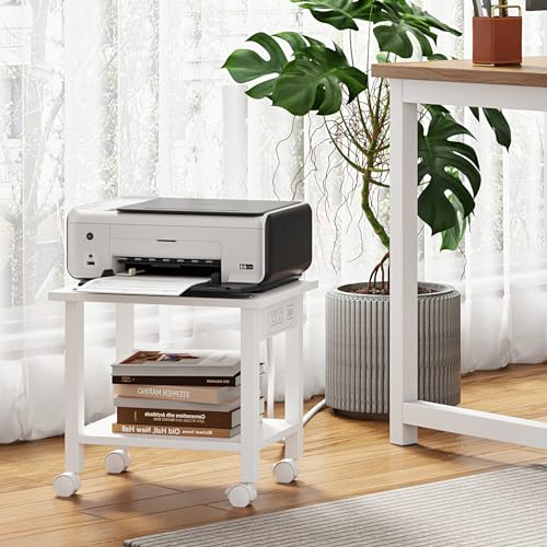 image for TUTOTAK 2 Tier Printer Stand, Rolling Printer Cart with Power Outlets 