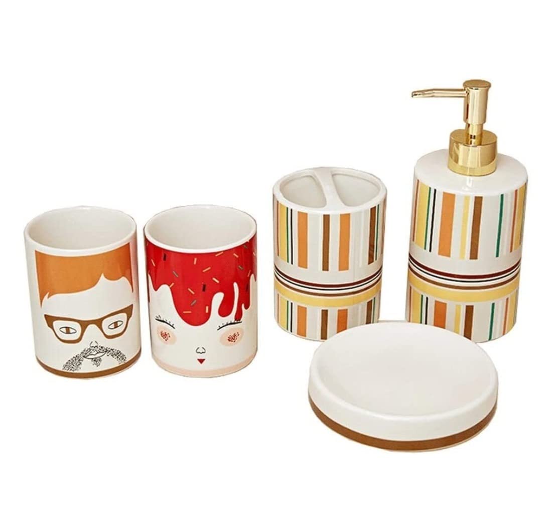 Zestaw Dozowników Mydła Ceramiczny Zestaw Akcesoriów Łazienkowych 5 Sztuk Dozownik Mydła Uchwyt Na Szczoteczki Do Zębów Butelka Z Pompką Balsamu Łazienka