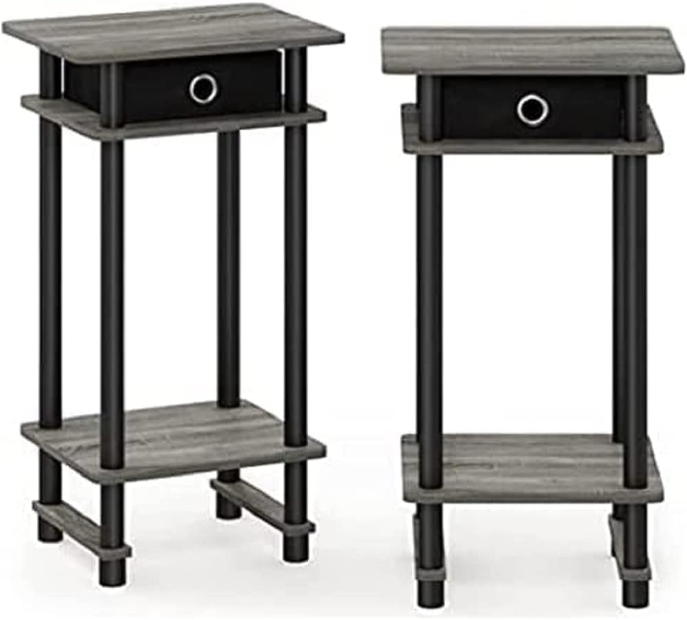 Furinno Turn-N-Tube Tall End Table, French Oak Grey/Black/Black