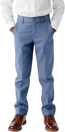 Boy Dress Pants Kids School Uniform Pants Teens Flat Front Trousers