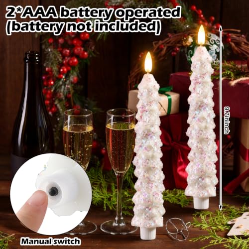 Image of Funtery 12 Pcs Flameless Christmas Tree LED Candles, Colorful, Snowfall | 9.7 Inch LED Taper Christmas Candles Battery Operated,Flameless Flickering, for Xams Holiday Party Room House Home Decor