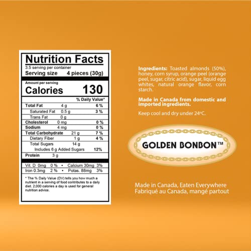 Golden Bonbon Italian Soft Almond Orange Nougat Candy, Individually Packed Chewy Gluten Free Nougat, Original Full Of Almonds, Halal Candy 3.53 Ounces (Pack Of 3) #TOP7
