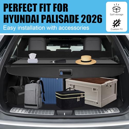 FormiPow Retractable Cargo Cover for 2026 Hyundai Palisade, Trunk Privacy Shade, Easy Tool-Free Installation, UV Protection & Durable PVC Mesh