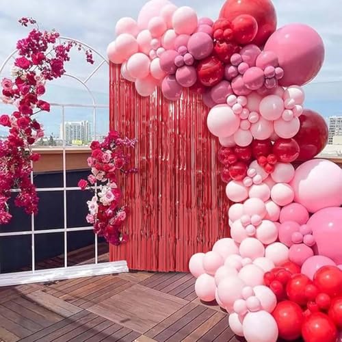 Image of Crosize 8 Pack 3.3 x 9.9 ft Red Foil Fringe Curtains Party Decorations, Tinsel Curtain for Birthday Bachelorette Valentines Day Graduation Parties, Door Streamers