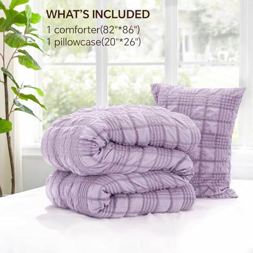Image of BEDELITE Twin Comforter Set, Seersucker Bedding Set 2 Pieces, Lavender | All Season Use, Machine Washable, Soft and Lightweight, Ruched Comforter for Bedroom and Dorm Room, Wrinkle-Resistant