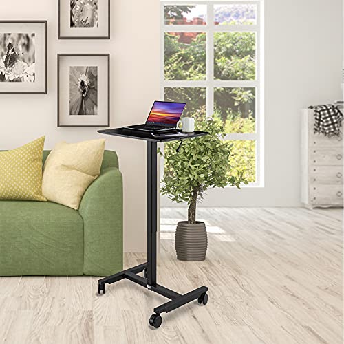 Seville Classics Airlift Height Adjustable Pneumatic Laptop Sit Stand Desk Mobile Rolling Cart Computer Workstation For Home Office, Classroom, 24" Desktop, Black #TOP1
