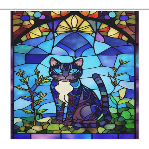 Rideau de douche chat en tissu polyester lavable de qualité supérieure