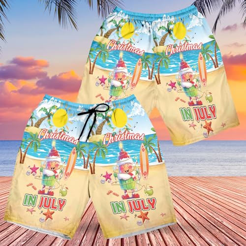 Xmas in July Men's Swim Trunks - Santa Claus Quick-Dry Hawaiian Swim Shorts for Men Series 102