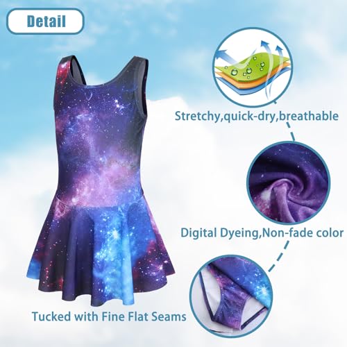 Image of Girls One Piece Swimsuits Leopard Bathing Suit for Kids Hawaiian Swimwear with Skirt Swim Dress 3-16 Years