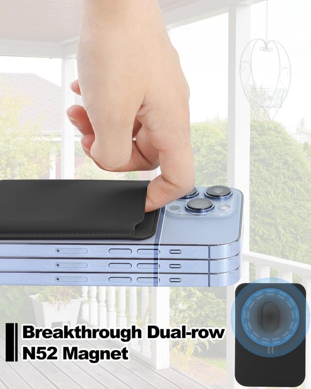 Miniatura 2 de Cartera Mag Safe con imanes de doble fila, tarjetero de cuero minimalista para tarjetas de seguridad - Cartera magnética delgada para iPhone