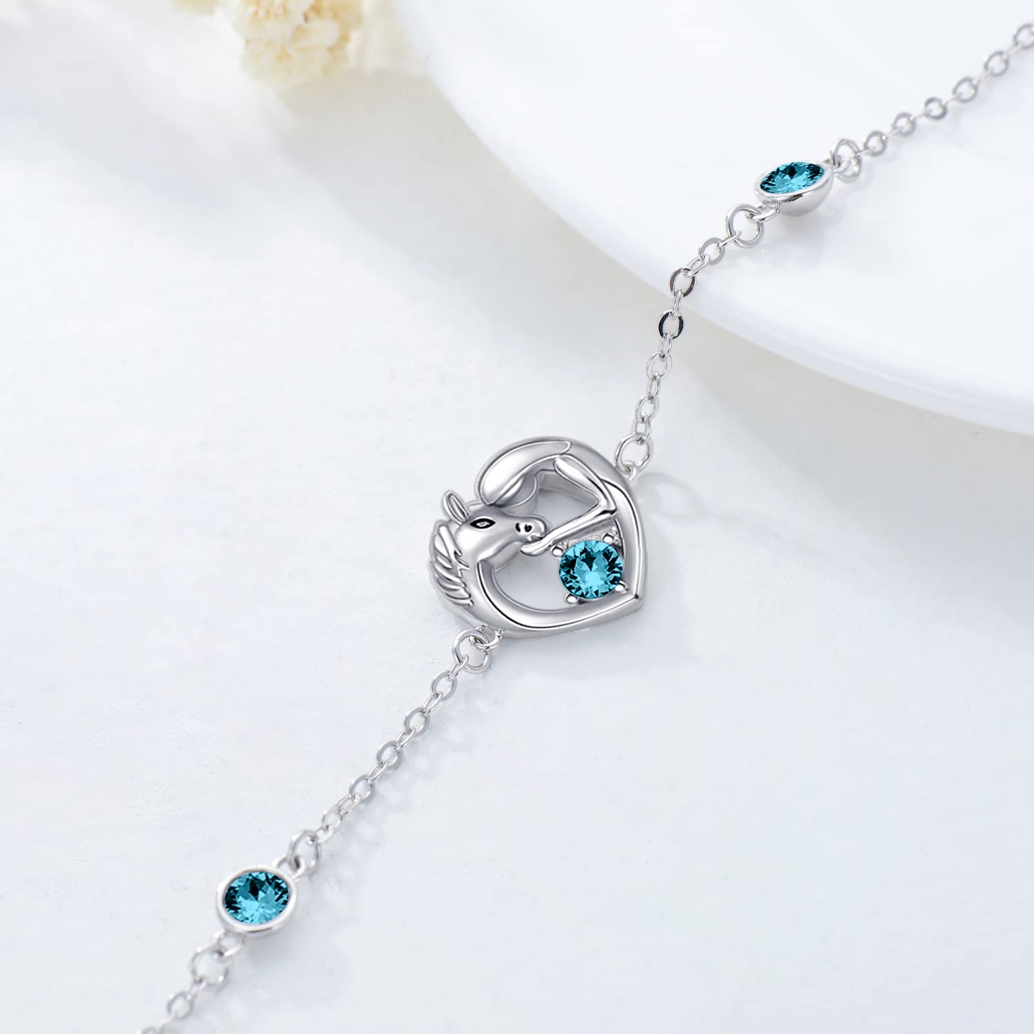 AOBOCO Sterling Silber Liebe Herz Pferde Armband, Pferde Geschenke für Mädchen Frauen Tochter