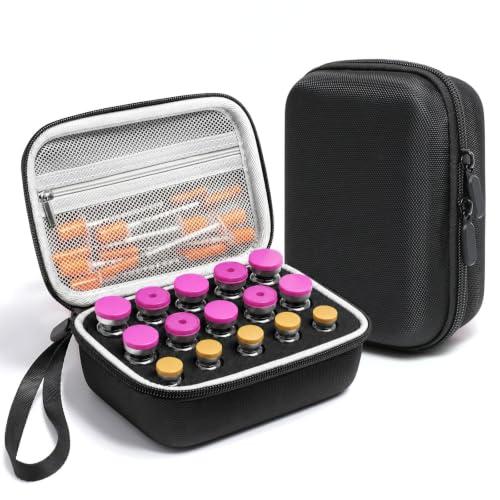 Ehpiern 15 Slots Peptide Case, Insulin Vial Fridge Protector Holder Storage Case for Diabetics Standard 1ml 3ml 5ml 10ml U-100 Vials and 15ml Vials, Insulin Vial Organizer Bag Insulin Carrying Case