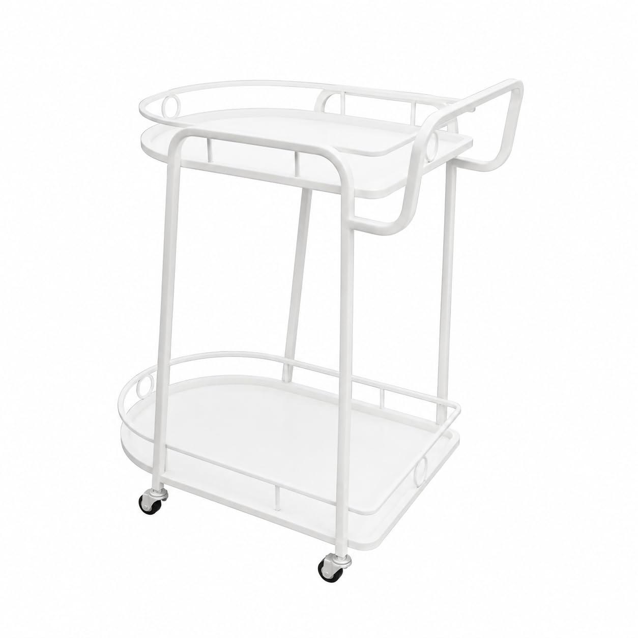 Carrello con Ruote in Metallo, Carrello Ristorante e Salone, Carrello Multiuso per Casa e Hotel, Design Artistico, Bianco, Carrello a 2 ripiani grande