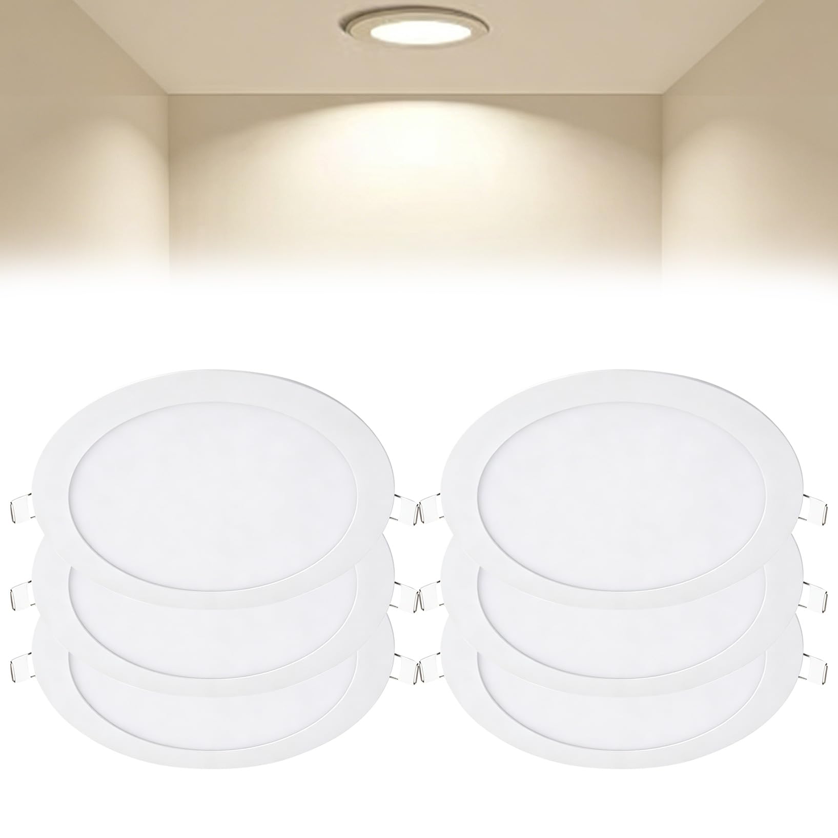 VOGHMOLD 24W Ultra Slim LED Downlight 12 inch, 4000K Recessed Ceiling Light, Cut Φ280-285mm, AC85-265V Flush Mount Spotlights Aluminum Round Panel Lights for Office Hallway, 6 Pack