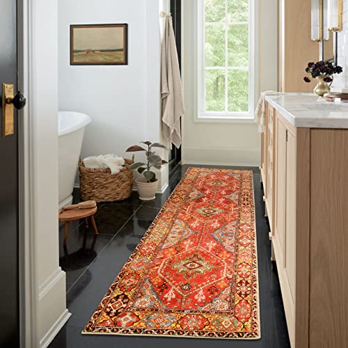 Leevan Boho Runner Rug 2'X6' Oriental Floral Area Rug Traditional Vintage Floor Carpet Bohemian Bedroom Throw Rugs Washable Kitchen Runners Orange Non-Slip Hallway Accent Rug Low-Pile Living Room Rug #TOP2