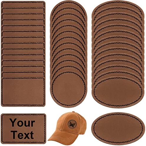 Glitinsel 90 Pcs Leather Patches for Hats Blank Iron on Leatherette Patch Rustic Faux Leather Patches for Jacket Backpack Accessories Decoration Repair Sew Laser Supplies, Oval Round Rectangle
