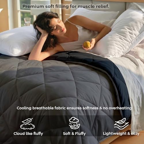 Image of AYKA Reversible AC Comforter 150 GSM Lightweight Microfiber Summer Blanket for Double Bed (90x100 Inches) | Soft Cooling Quilt, Breathable All Season Duvet for AC Room | Charcoal & Grey