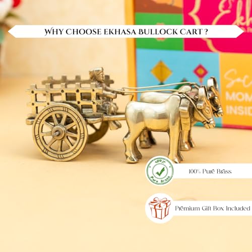 Image of Ekhasa 100% Pure Brass Bullock Cart with Gift Box | Decorative Showpiece for Home Decor New Home Item | Indian Souvenir Gift for Foreigners Housewarming Grah Pravesh Wedding Diwali Gift