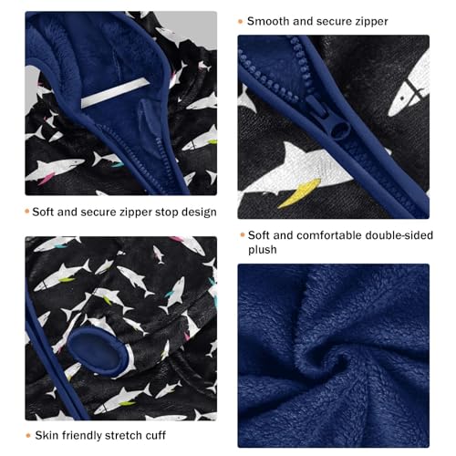 Shark with Neon Colored Fins Girls Fleece Jacket Girls Fall Jacket Girls Zip Up Hoodie Girls Sherpa Jacket 2-10T3