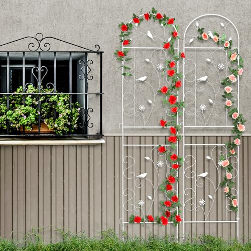 86.5" x 19.7" Metal Garden Trellis for Climbing Plants, White by FHWTY - Used condition - Image 6