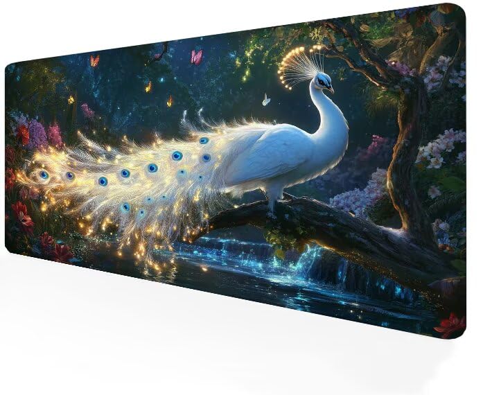 Tapis souris XXL imperméable et lavable blanc, glisse fluide avec base caoutchouc Paon G1-803
