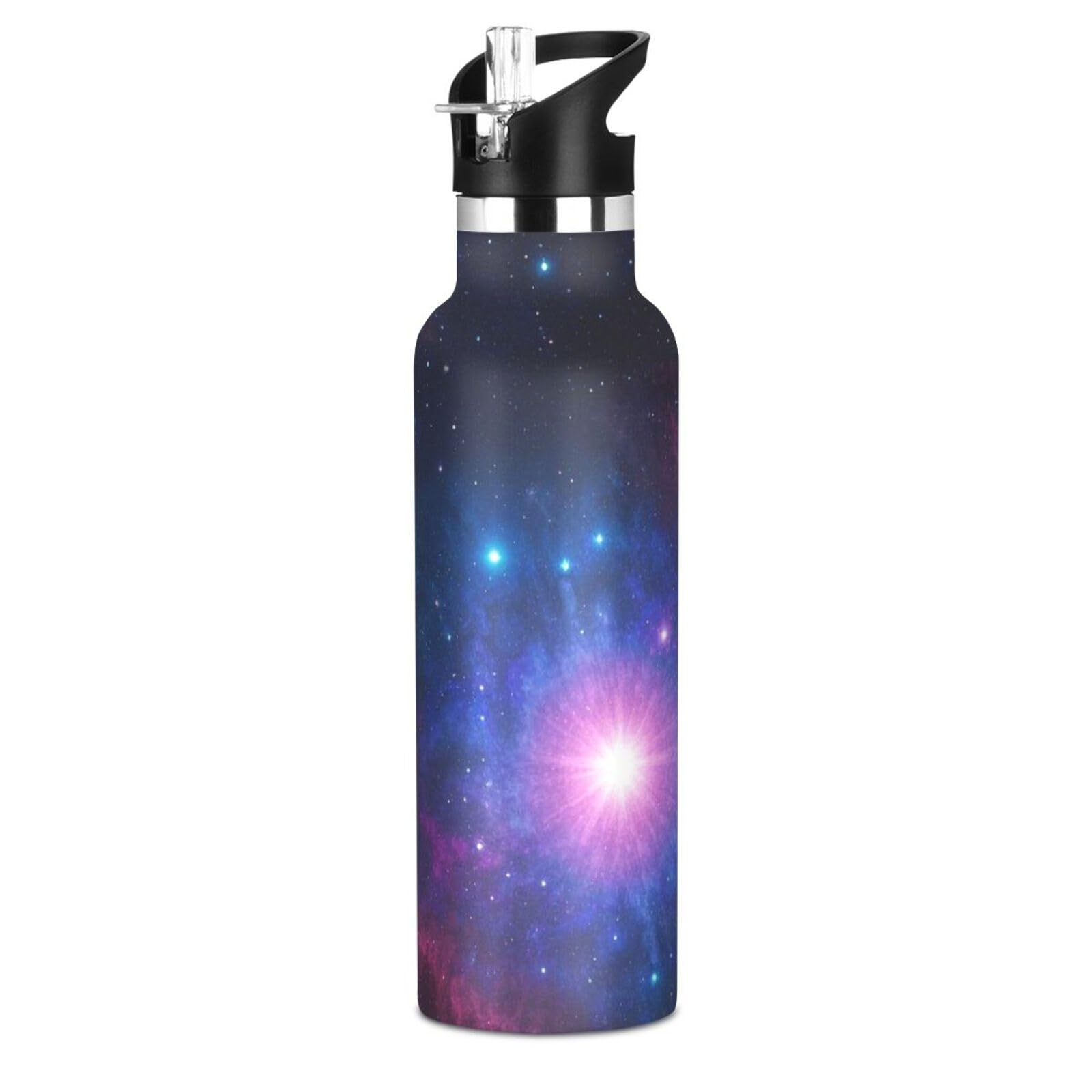 Starry Night Space Lightweight Kids Metal Water Bottle with Handle Hot Cold Double Walled for Sports Travel and