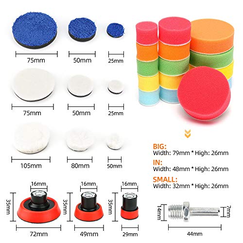 Bestcool Polijstpads voor Boren, 29 stuks Sponswol Polijsten Waxing Polijstpads Kit voor Auto Polijstmachines… - Image 6
