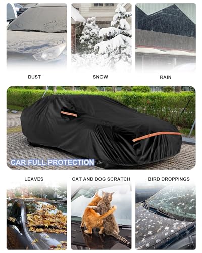 Image of Car Cover Waterproof All Weather Custom Fit for Chevy Camaro 2010-2025, Heavy Duty Outdoor Full Exterior Cover for Automobiles, Sun Rain UV Dust Snow Protection with Door Zipper-Black