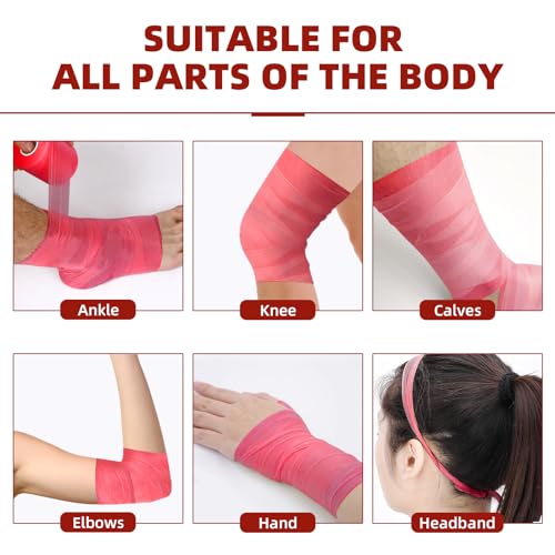 Image of OK TAPE Pre Wrap Tape (4-Rolls, 120 Yards) - Athletic Foam Underwrap for Sports, Protect for Ankles Wrists Hands and Knees, 2.75 Inches - Red