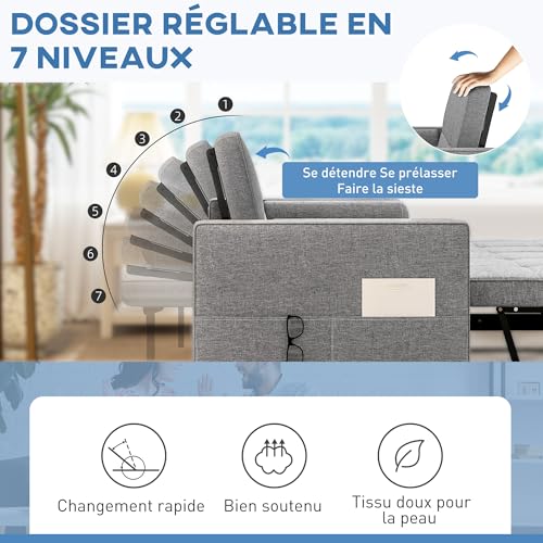 Canapé convertible 3-en-1 dossier 180° HOMCOM
