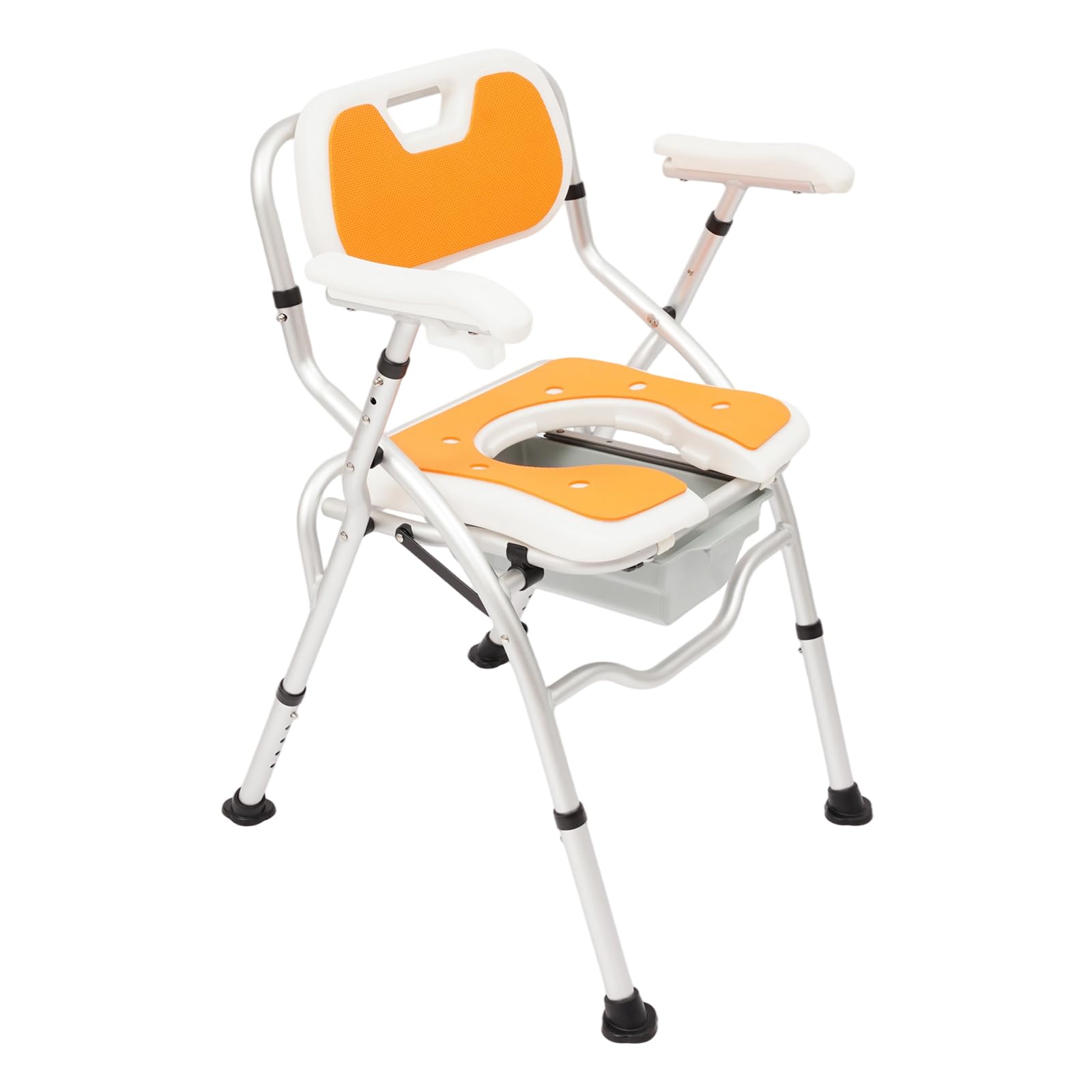 Silla de ducha plegable para personas mayores, asiento de ducha regulable en altura, capacidad de carga de 150 kg, silla de baño con reposabrazos y respaldo, color naranja