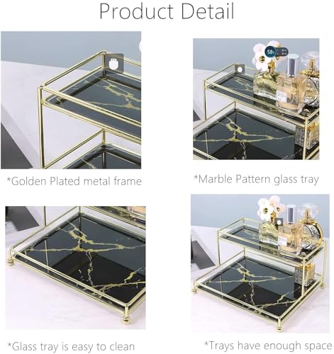 Simmer Stone Makeup Organizer Shelf, 2-tier Cosmetic Storage Basket with Glass Tray, Wire Vanity Organizer Rack for Bathroom, Countertop, Dresser and More, Medium Size - Image 8