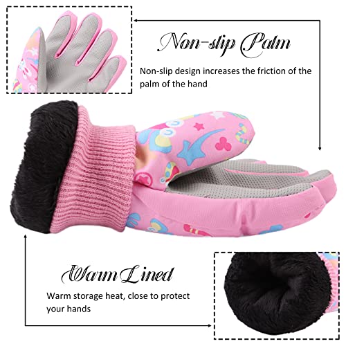 Winter Kids Ski Gloves Boys Girls Cold Weather Snow Glove Waterproof Ski Snowboard Gloves With Fleece Lining (7-9 Years, Pink) #TOP2