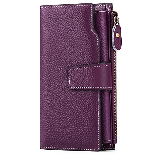 SENDEFN Monederos Mujer Cartera de Gran Capacidad de Cuero,Monedero Largo de Mujer con RFID Bloqueo Cartera de Piel con Cremallera para Tarjetas