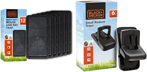 BLACK+DECKER Trampas para ratones para interiores para el hogar, trampa para ratas, resistente, adhesiva, trampa para serpientes, 12 trampas de