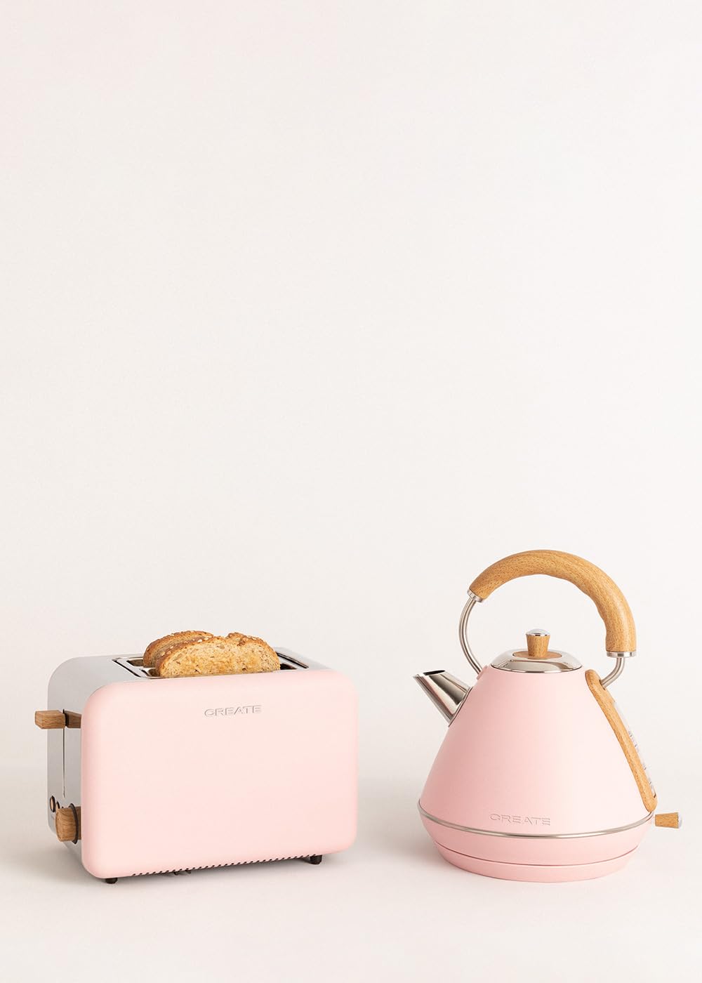 CREATE/PACK TOAST RETRO + KETTLE RETRO/Tostapane e bollitore per acqua rosa / 3 programmate di tostatura, 1,7 l…