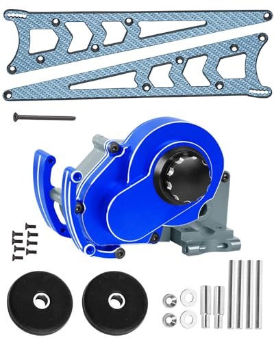 Gearbox Cover&Drive Gear Cover&Carbon Adjustable Wheelie Bar Kit Tail Wheel Head up Wheel Upgrades Part for 1/10 Slash 2WD (VXL),Rustler&Stampede&Bandit 2WD(VXL),Navy Blue with Titanium