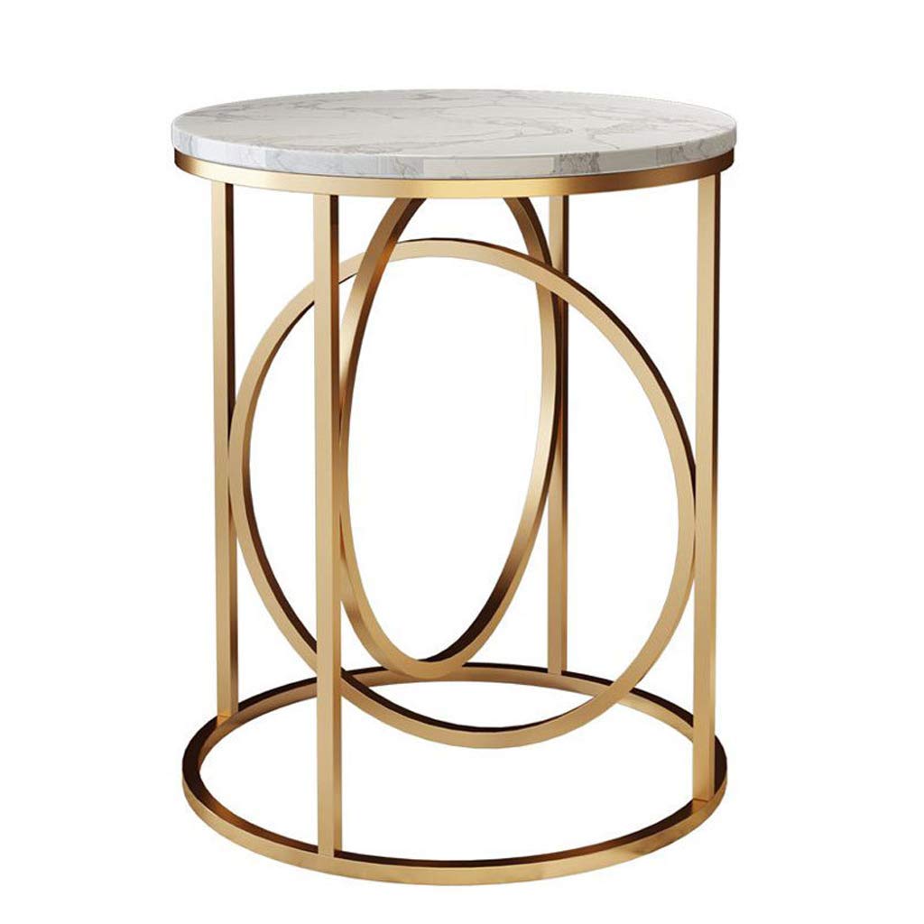 Table basse ronde avec cadre en métal doré et plateau blanc chic