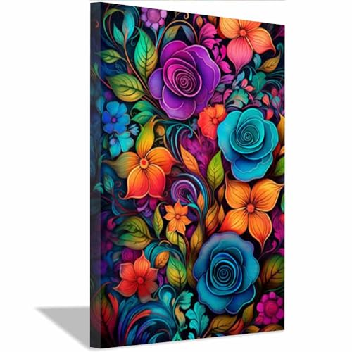 Art wall floral colore rose et violet deco salon horizontal 40x60cm
