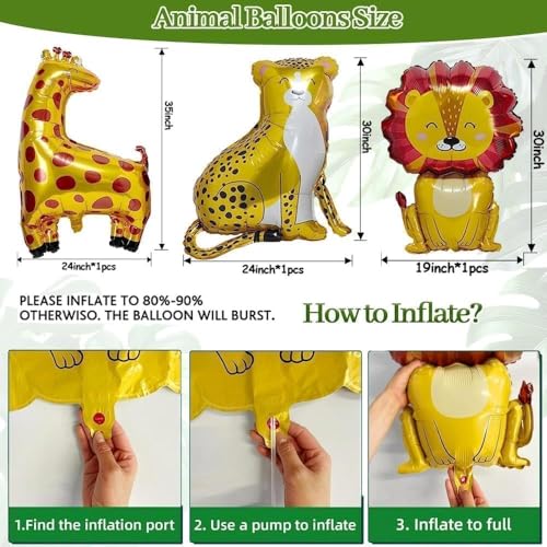 Image of Jungle Safari Balloons Arch Garland Kit, Sage Green Brown Yellow Animal Print Balloons Palm Leaves for Wild One Safari Baby Shower Tropical Woodland Birthday Party Decorations