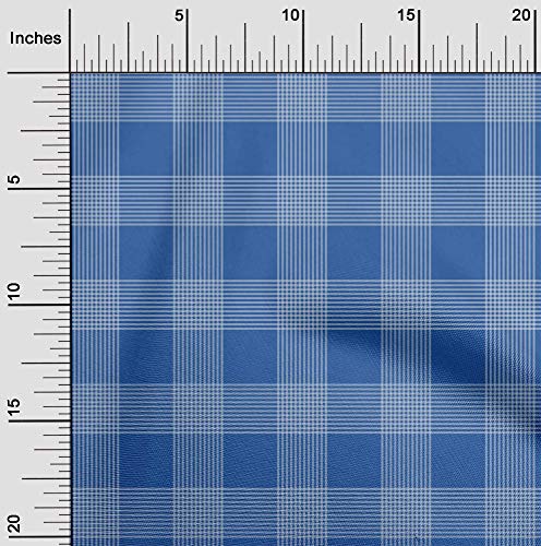 oneOone Cotton Poplin Twill Blue Fabric Gingham Check Sewing Material Print Fabric By The Yard 56 Inches Wide