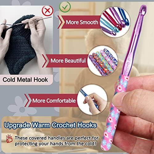 Coopay Crochet Hook Sets Soft Grip 6.5mm And Up, Chunky Crochet Hooks for Arthritic Hands, Handmade Crafted Clay Print Crochet Hook Set, UK Size 6.5mm 7.0mm 8.0mm 9.0mm 10mm Large, Beginner Gift Kit