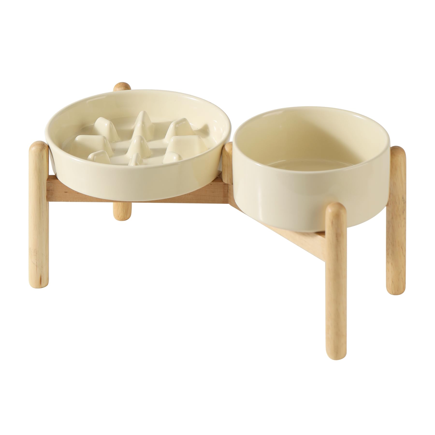 Photo 1 of Havniva 7.3” Raised Slow Feeder Dog Bowls Set, 1.2 Cups Ceramic Slow Feeder Dog Bowl and 6.1” Dog Water Bowl with Elevated Wooden Stand Puzzle Dog Food Bowl for Small Dogs Anti-Gulping & Anti-Choking