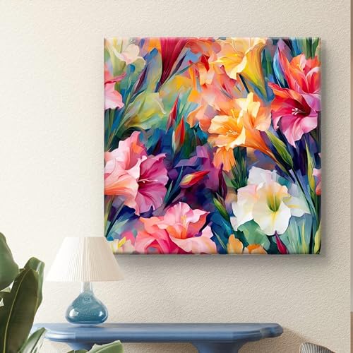 Image of Livin'luxe Colorful Floral Canvas Framed Wall Painting | Abstract Flower Artwork Modern Wall Decor for Living Room, Bedroom & Office | Vibrant Botanical Art Print Home Decoration 24 inch x 24 inch
